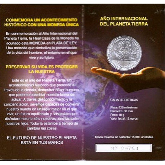 España Spain 2008 Cartera Oficial Moneda 12€ euros Año Intern. Planeta Tierra Plata FNMT España Spain 2008 Cartera Oficial Moneda 12€ euros Año Intern. Planeta Tierra Plata FNMT