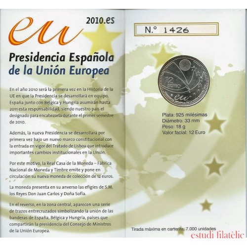 España Spain 2010 Cartera Oficial Moneda 12€ Presidencia UE Plata FNMT