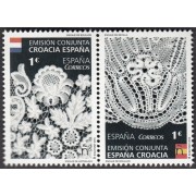 España Spain Emisión conjunta 2015 España-Croacia  Encaje de Bolillos MNH 