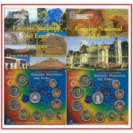 España Spain 2009 2 Carteras Oficiales Euros € Serie Autonomías Canarias y Cantabria + 2€ com. EMU  + 2 medallas plata escudo