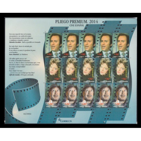 España Pliego Premium 14 2014 Cine Español Escobar Montiel Landa MNH España Pliego Premium 14 2014 Cine Español Escobar Montiel Landa MNH