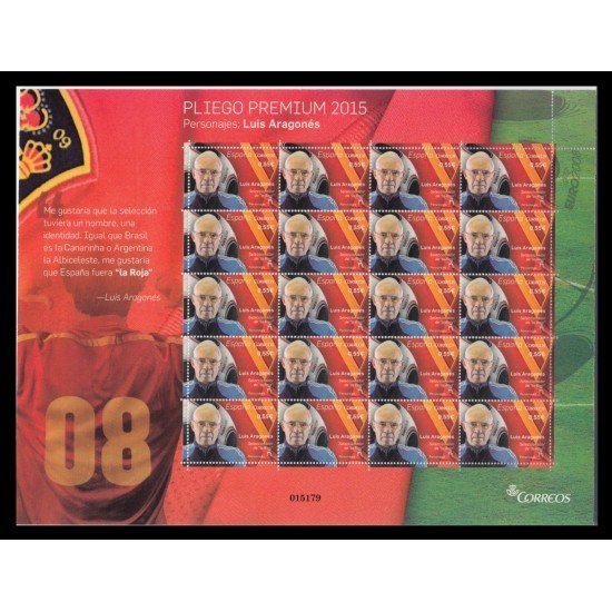 España Pliego Premium 20 2015 Luis Aragonés La Roja MNH España Pliego Premium 20 2015 Luis Aragonés La Roja MNH
