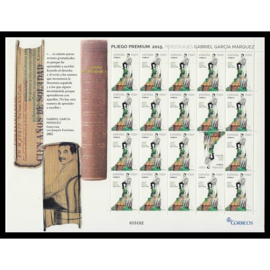 España Pliego Premium 21 2015 Gabriel Garcia Márquez MNH España Pliego Premium 21 2015 Gabriel Garcia Márquez MNH
