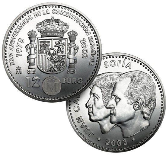 España Spain 2003 12 euros XXV Aniv. de la Constitución Española Plata Ag España Spain 2003 12 euros XXV Aniv. de la Constitución Española Plata Ag