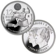 España Spain 2005 12 euros IV Centenario de la publicación de El Quijote Plata Ag