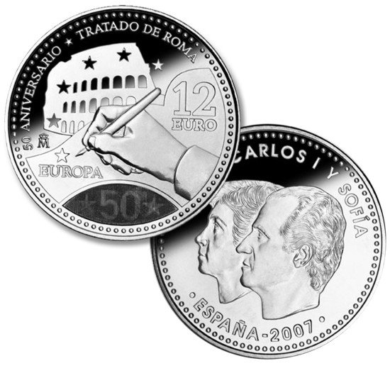España Spain 2007 12 euros Aniversario del Tratado de Roma Plata Ag España Spain 2007 12 euros Aniversario del Tratado de Roma Plata Ag