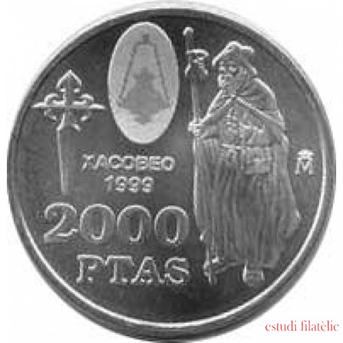 España Juan Carlos 2000 Pesetas 1999 de plata Xacobeo