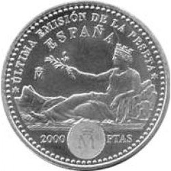 España Juan Carlos 2000 Pesetas 2001 de plata Última Emisión
