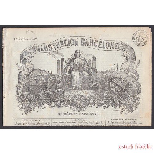España Spain Timbres de Periódicos P.2 1858  La Ilustración Barcelonesa