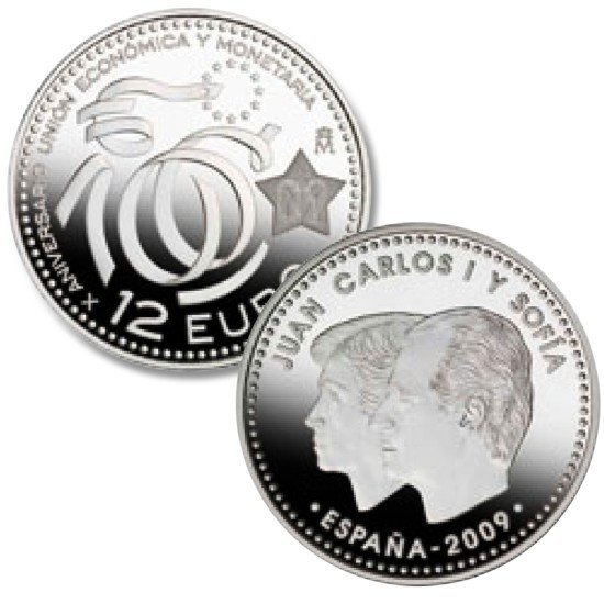 España Spain 2009 12 euros X Aniv. de la Unión Económica y Monetaria Plata Ag España Spain 2009 12 euros X Aniv. de la Unión Económica y Monetaria Plata Ag
