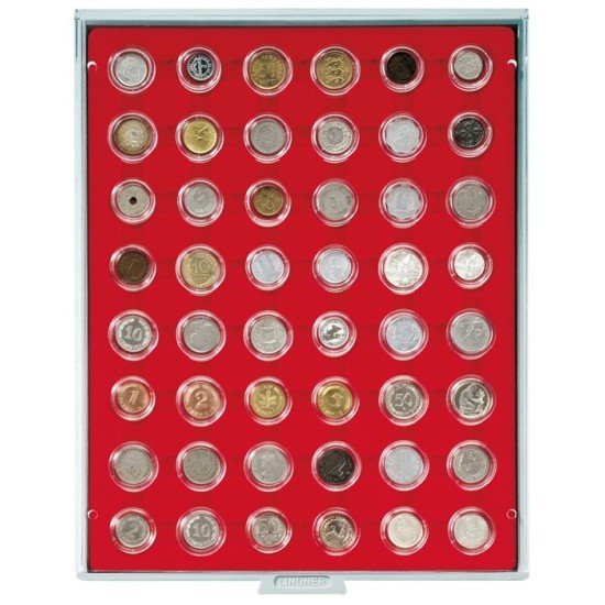 Lindner 2548 Bandeja 26 mm para monedas con 48 huecos redondos en cápsulas Lindner 2548 Bandeja 26 mm para monedas con 48 huecos redondos en cápsulas