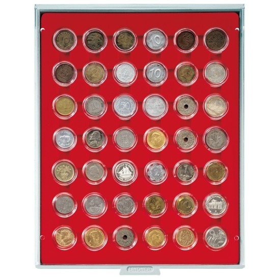 Lindner 2529 Bandeja 29,5 mm para monedas con 42 huecos redondos en cápsulas Lindner 2529 Bandeja 29,5 mm para monedas con 42 huecos redondos en cápsulas