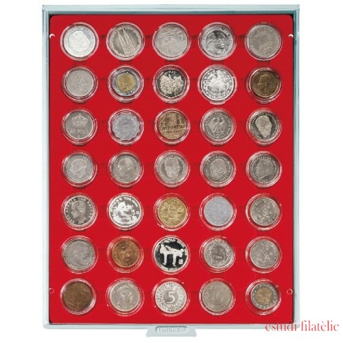 Lindner 2225 Bandeja 36 mm para monedas con 35 huecos redondos en cápsulas 