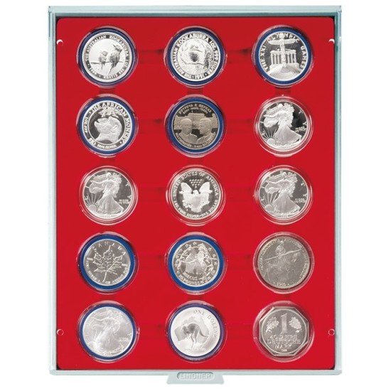Lindner 2515 Bandeja 51 mm para monedas con  15 huecos redondos en cápsulas