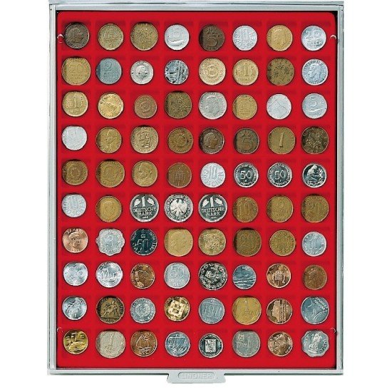 Lindner 2180 Bandeja 24 mm para monedas con 80 compartimentos cuadrados