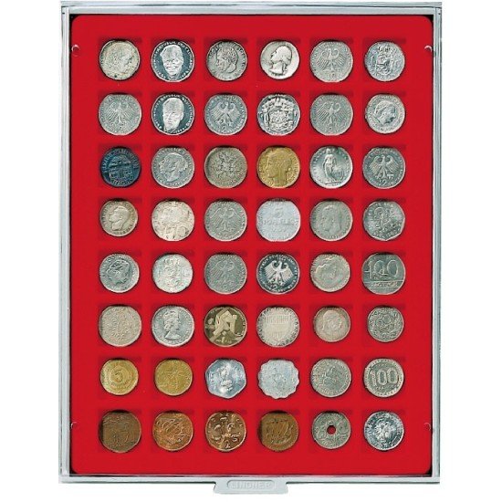 Lindner 2149 Bandeja 28 mm para monedas con 48 compartimentos cuadrados Lindner 2149 Bandeja 28 mm para monedas con 48 compartimentos cuadrados