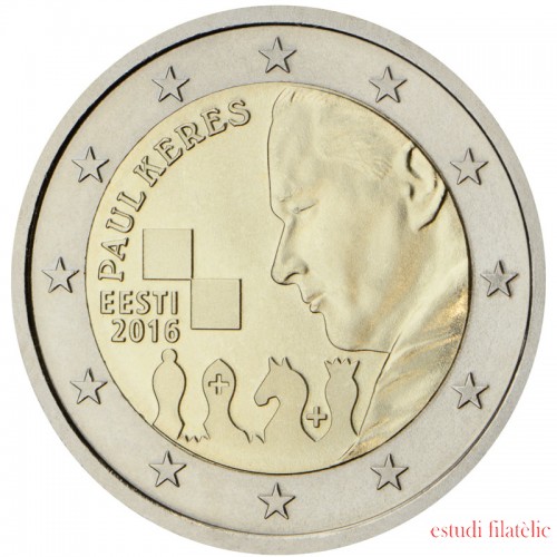 Estonia  2016 2 € euros conmemorativos Ajedrez  Cent. Paul Keres  