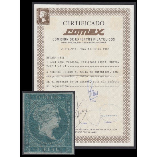 España Spain 41 1855 Isabel II Nuevo Cert Comex España Spain 41 1855 Isabel II Nuevo Cert Comex