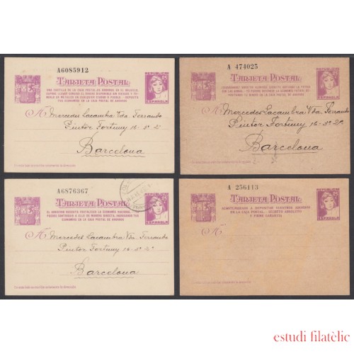España Enteros Postales ( tarjeta ) 77/80 1938 Matrona Nuevos y Circulados