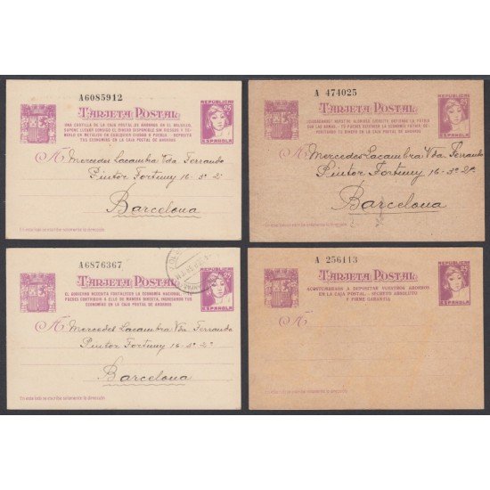 España Enteros Postales ( tarjeta ) 77/80 1938 Matrona Nuevos y Circulados