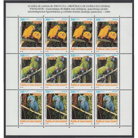 Guinea Ecuatorial 259/61 1999 Minihojita Papagayos Aves birds MNH Guinea Ecuatorial 259/61 1999 Minihojita Papagayos Aves birds MNH
