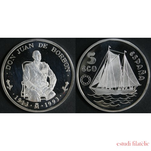 España Spainm Monedas Don Juan de Borbón 1993 5 ecus plata