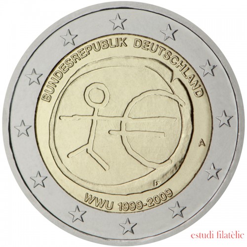 Alemania 2009 2 € euros conmemorativos X Aniv. de EMU Unión Económica y Monetaria UEM  ( 5 monedas )