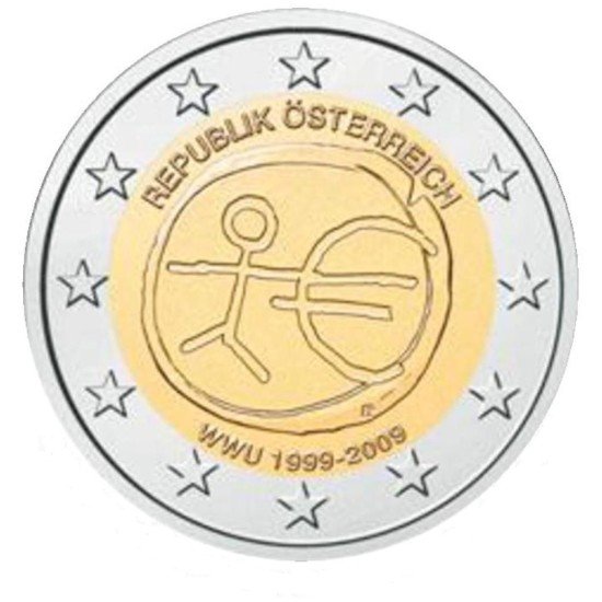 Austria 2009 2 € euros conmemorativos X Aniv. de EMU Unión Económica y Monetaria UEM Austria 2009 2 € euros conmemorativos X Aniv. de EMU Unión Económica y Monetaria UEM