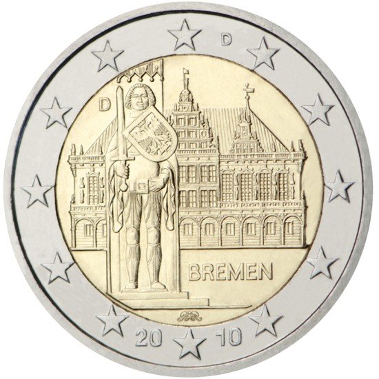 Alemania 2010 2 € euros conmemorativos Bremen ( 5 monedas ) Alemania 2010 2 € euros conmemorativos Bremen ( 5 monedas )