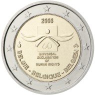 Bélgica 2008 2 € euros conmemorativos Sexagésimo Av. de la Declaración Universal de Derechos Humanos