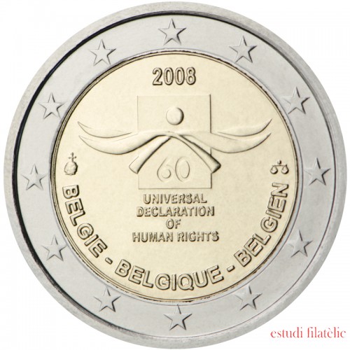 Bélgica 2008 2 € euros conmemorativos Sexagésimo Av. de la Declaración Universal de Derechos Humanos