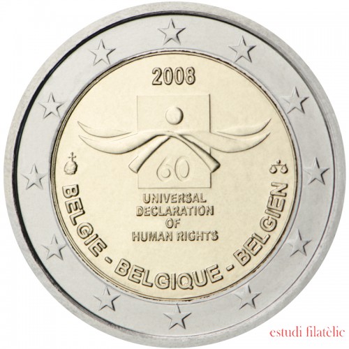 Bélgica 2008 2 € euros conmemorativos Sexagésimo Av. de la Declaración Universal de Derechos Humanos
