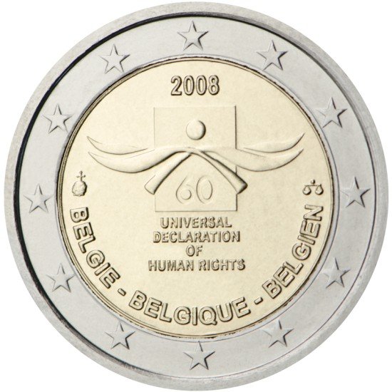 Bélgica 2008 2 € euros conmemorativos Sexagésimo Av. de la Declaración Universal de Derechos Humanos Bélgica 2008 2 € euros conmemorativos Sexagésimo Av. de la Declaración Universal de Derechos Humanos