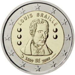 Bélgica 2009 2 € euros conmemorativos Segundo centenario del nacimiento de Louis Braille Bélgica 2009 2 € euros conmemorativos Segundo centenario del nacimiento de Louis Braille