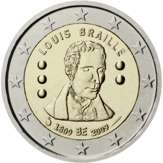 Bélgica 2009 2 € euros conmemorativos Segundo centenario del nacimiento de Louis Braille Bélgica 2009 2 € euros conmemorativos Segundo centenario del nacimiento de Louis Braille
