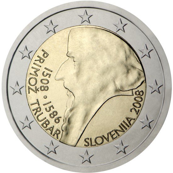Eslovenia 2008 2 € euros conmemorativos V Cent. de Primož Trubar Eslovenia 2008 2 € euros conmemorativos V Cent. de Primož Trubar