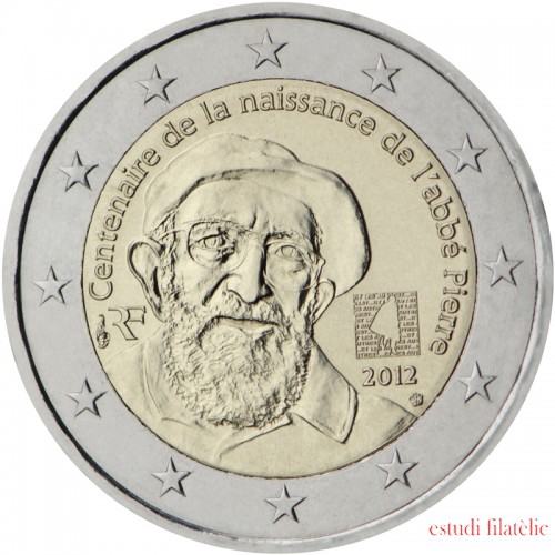 Francia 2012 2 € euros conmemorativos Centenario del nacimiento del abad Pierre
