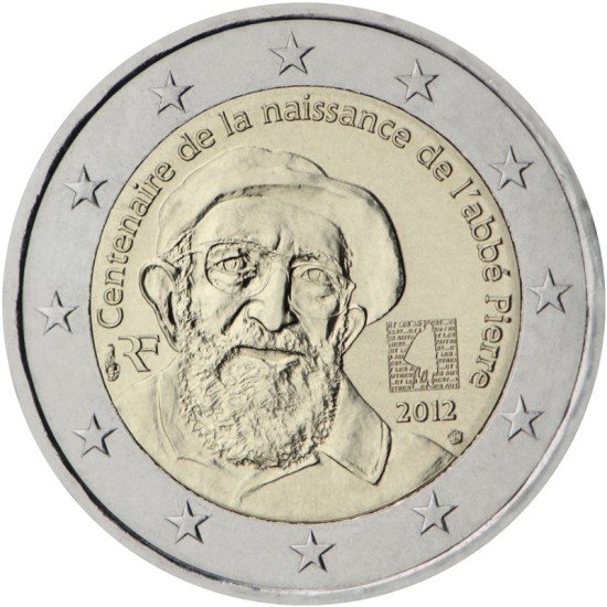 Francia 2012 2 € euros conmemorativos Centenario del nacimiento del abad Pierre