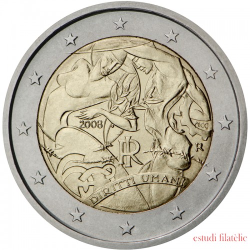Italia 2008 2 € euros conmemorativos 60º Av Declaración Derechos Humanos