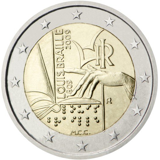 Italia 2009 2 € euros conmemorativos II Cent nacimiento Louis Braille Italia 2009 2 € euros conmemorativos II Cent nacimiento Louis Braille