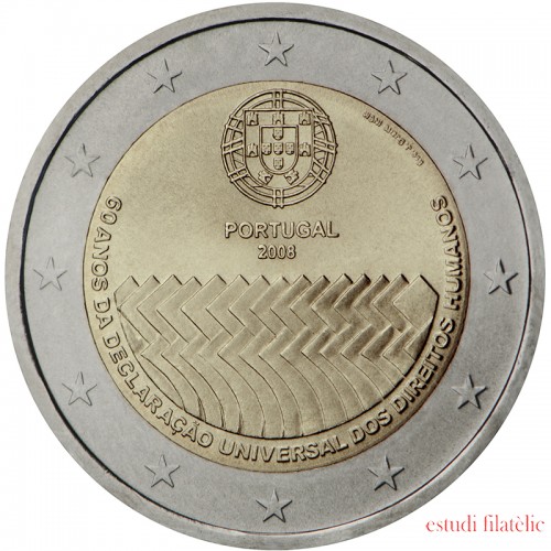 Portugal 2008 2 € euros conmemorativos 60º Av. Derechos Humanos 
