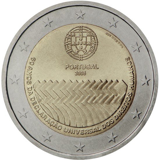 Portugal 2008 2 € euros conmemorativos 60º Av. Derechos Humanos