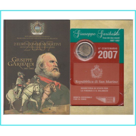 San Marino 2007 2 € euros conmemorativos Cartera Oficial Garibaldi