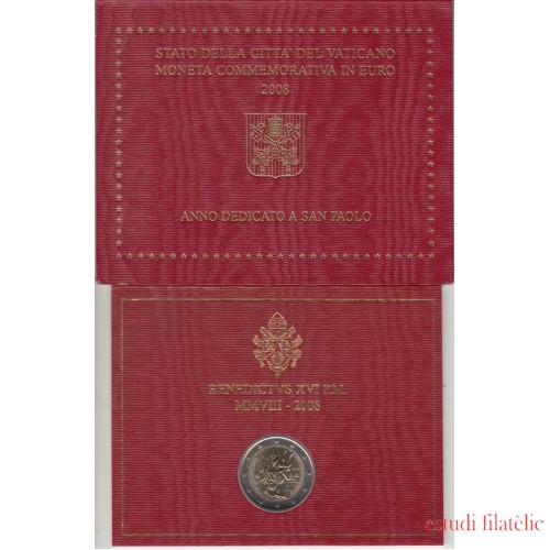 Vaticano 2008 Cartera Oficial Moneda 2 € euros Conmemorativos Año de san Pablo 