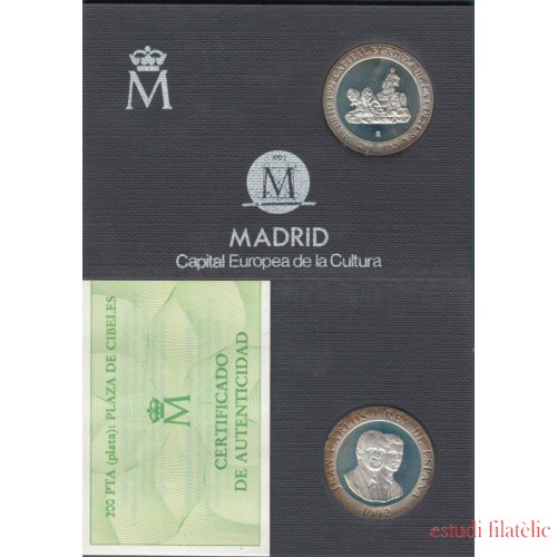 España Spain  1992 Cartera Oficial  FNMT  200 ptas plata Juan Carlos I Cibeles Madrid FNMT