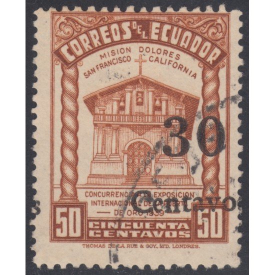 Ecuador 424a 1944 Varieda Variety Sobrecarga desplazada Serie corriente Usado
