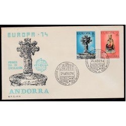 Andorra Española 89/90 1974 Europa SPD Sobre Primer día Andorra Española 89/90 1974 Europa SPD Sobre Primer día