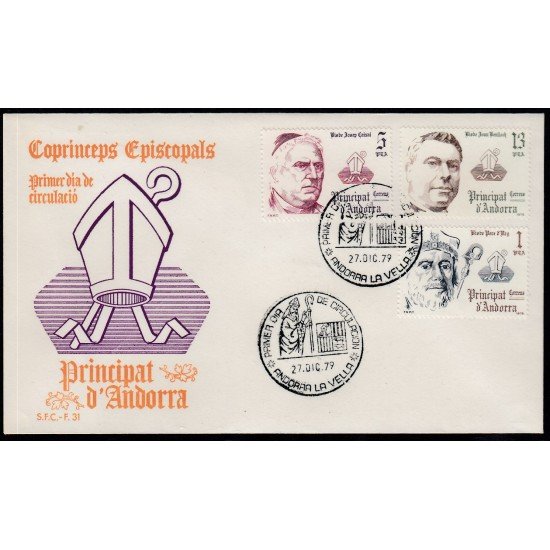 Andorra Española 130/32 1979 Coprincipes SPD Sobre Primer día Andorra Española 130/32 1979 Coprincipes SPD Sobre Primer día