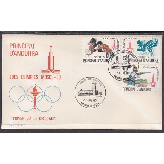 Andorra Española 135/37 1980 Olimpiadas Moscú 80 SPD Sobre Primer día Andorra Española 135/37 1980 Olimpiadas Moscú 80 SPD Sobre Primer día