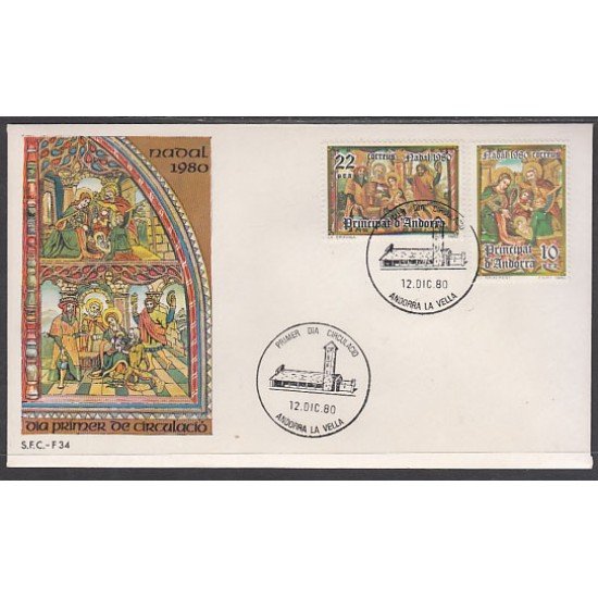Andorra Española 138/39 1980 Navidad 80 SPD Sobre Primer día Andorra Española 138/39 1980 Navidad 80 SPD Sobre Primer día
